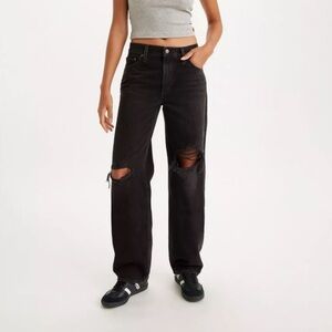 Levi's Premium Women's Baggy Dad Jeans Rake It Up Black Distressed NWT